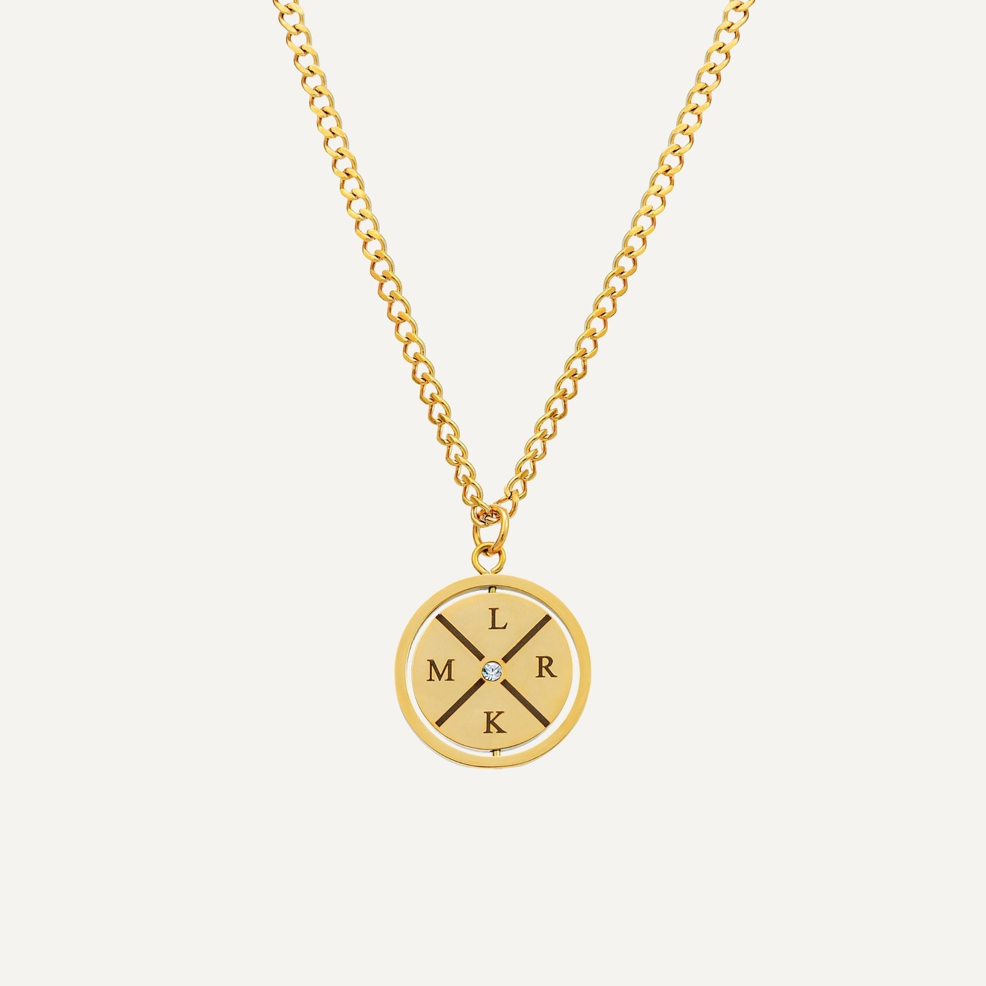 Gegraveerde Kompas Ketting met Zirkonia