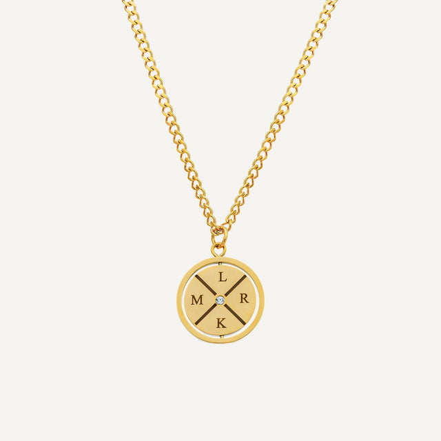 Gegraveerde Kompas Ketting met Zirkonia