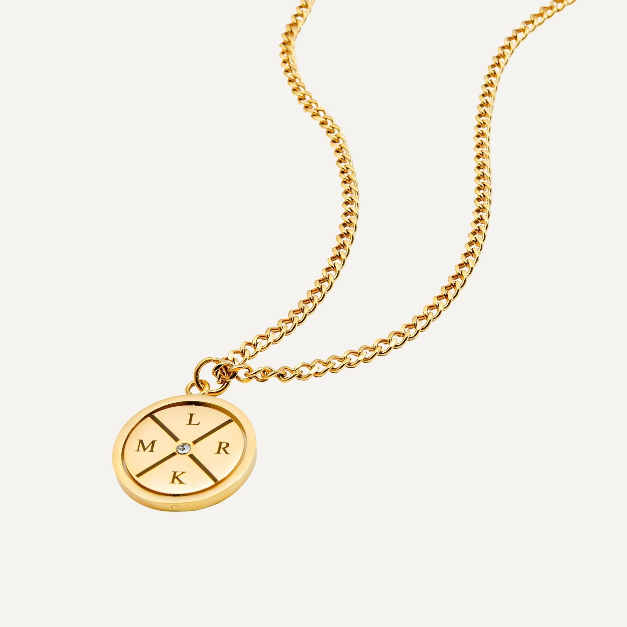 Gegraveerde Kompas Ketting met Zirkonia