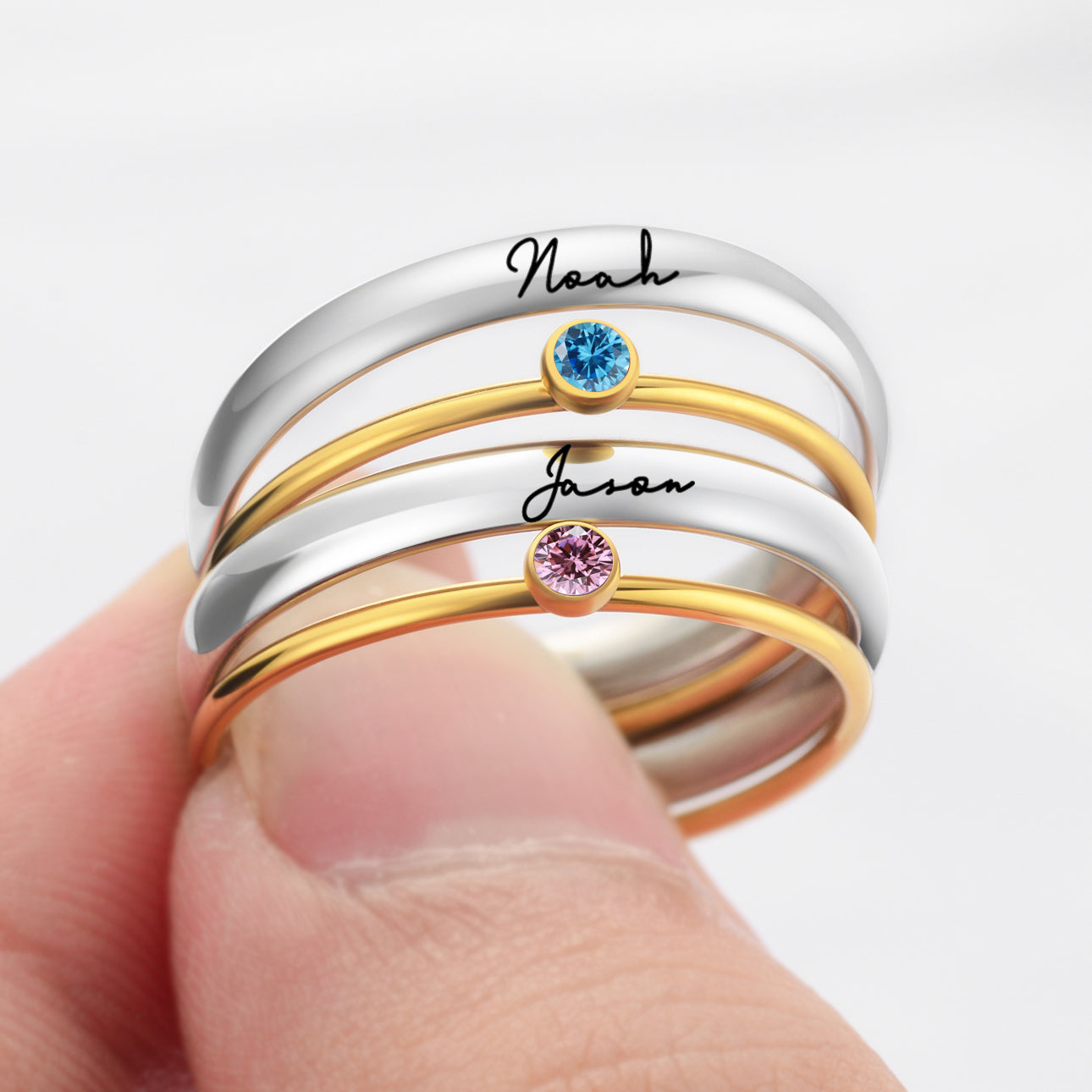 Gepersonaliseerde Gegraveerde Ring met Geboortesteen