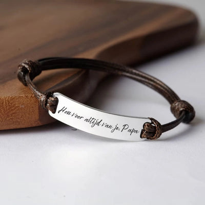 Gepersonaliseerde Gegraveerde Bar Touw Armband Met Eigen Handschrift - CustomLove.nl