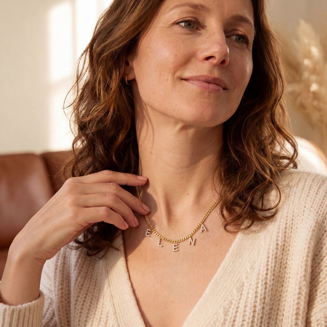 Gepersonaliseerde Zirkonia Letter Ketting - Cubaanse Schakelstijl
