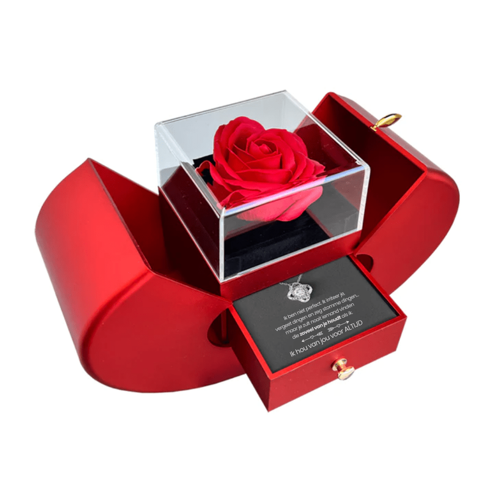 Eeuwige Rozenbox - Met Love Knot Ketting & Echte Roos - CustomLove.nl
