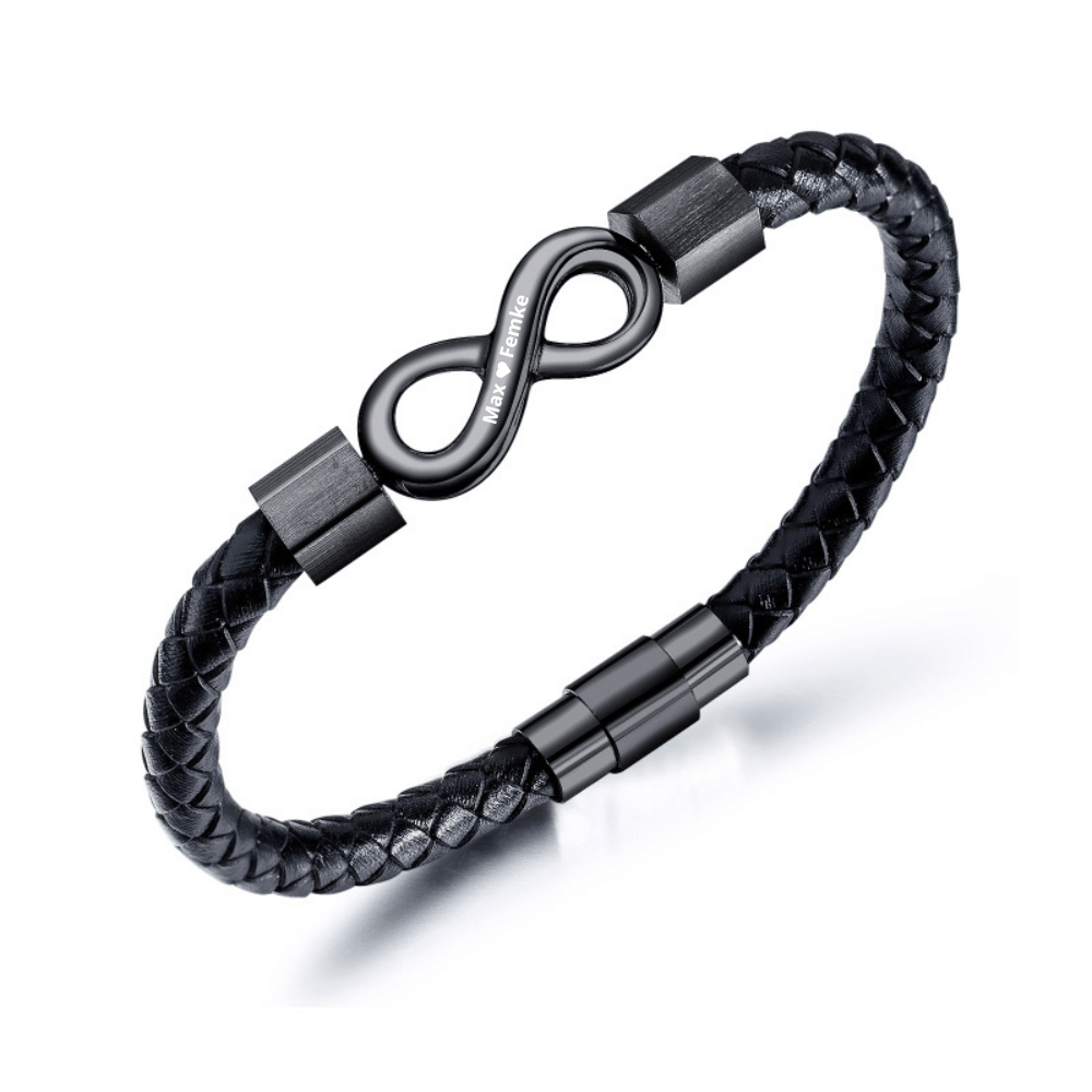 Aan Mijn Man - Gepersonaliseerde Leren Infinity Armband - Gratis Stijlvolle Ring