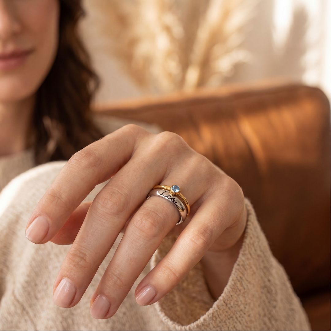 Gepersonaliseerde Gegraveerde Ring met Geboortesteen
