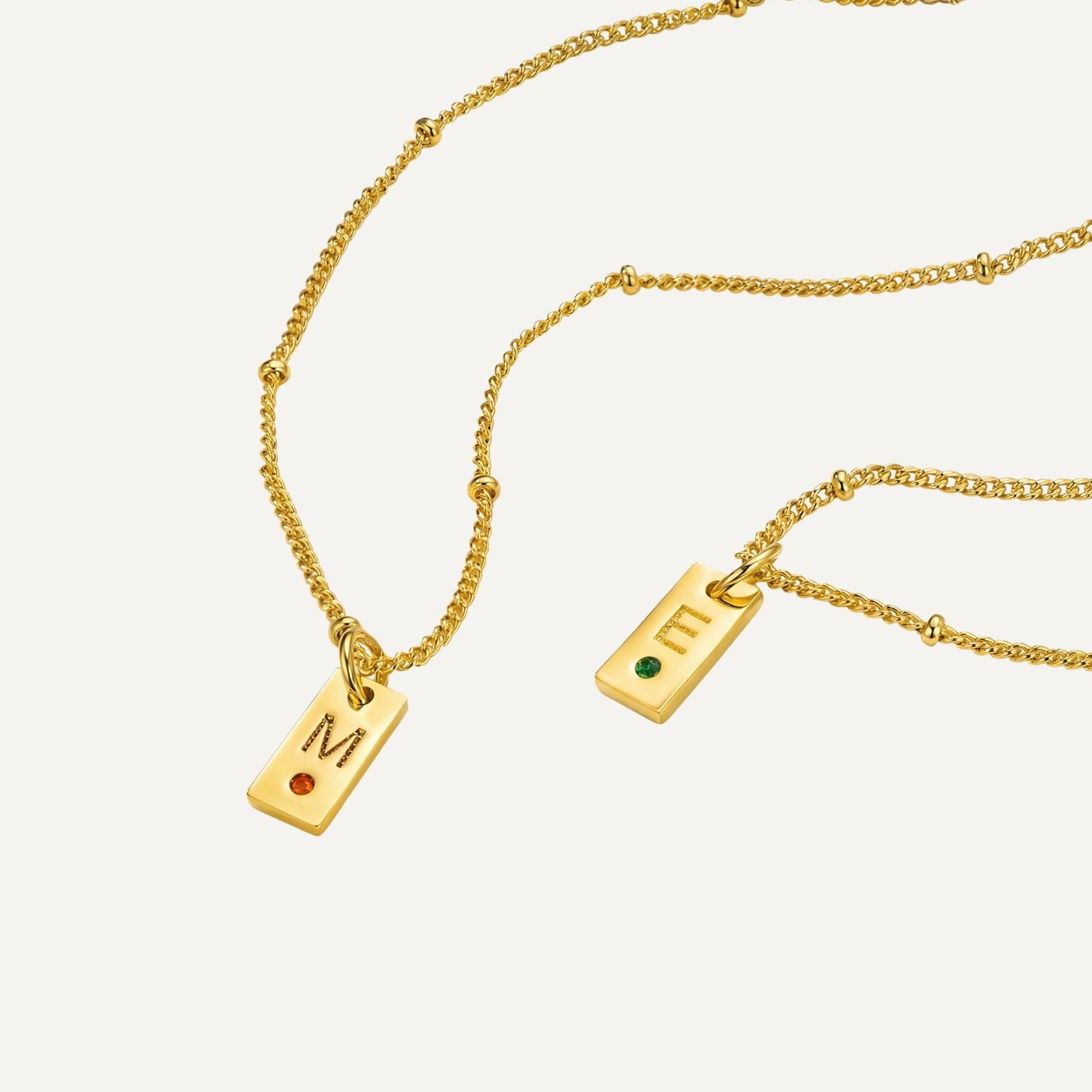 Initialen Tag Ketting met Geboortesteen