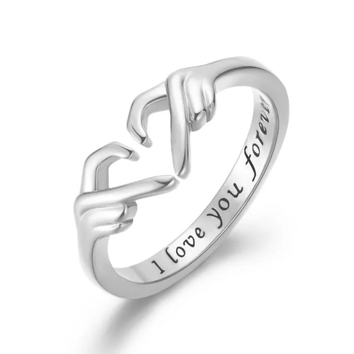 Runde Perlé Silberring verstellbarer Ring Umarmende Hände mit Herz, 925er Silber, Ring Umarmung, 925er Silber (inkl. Geschenkverpackung Runde Perlé Silberring verstellbarer Ring Umarmende Hände mit Herz, 925er Silber, Ring Umarmung, 925er Silber (inkl. Geschenkverpackung