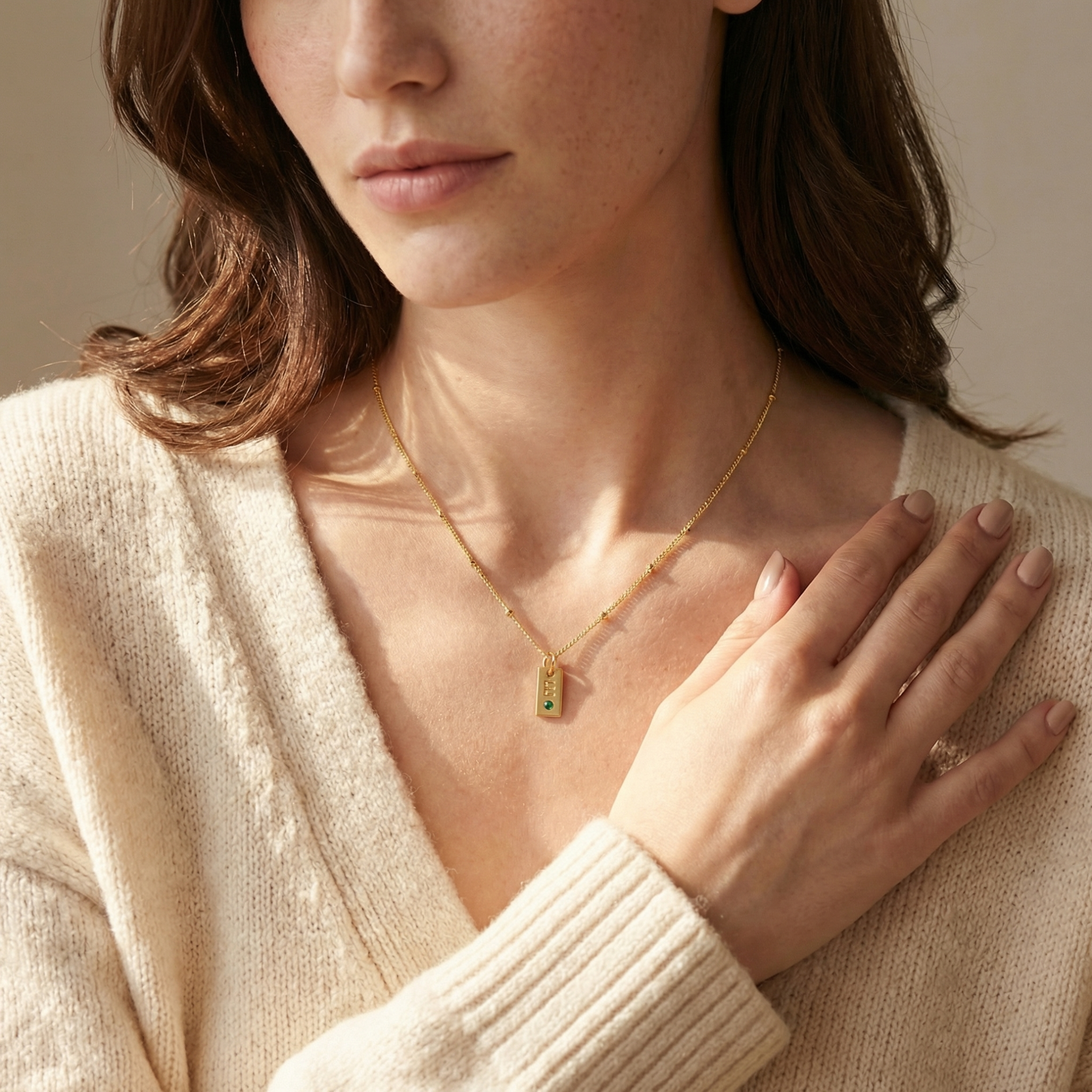 Initialen Tag Ketting met Geboortesteen