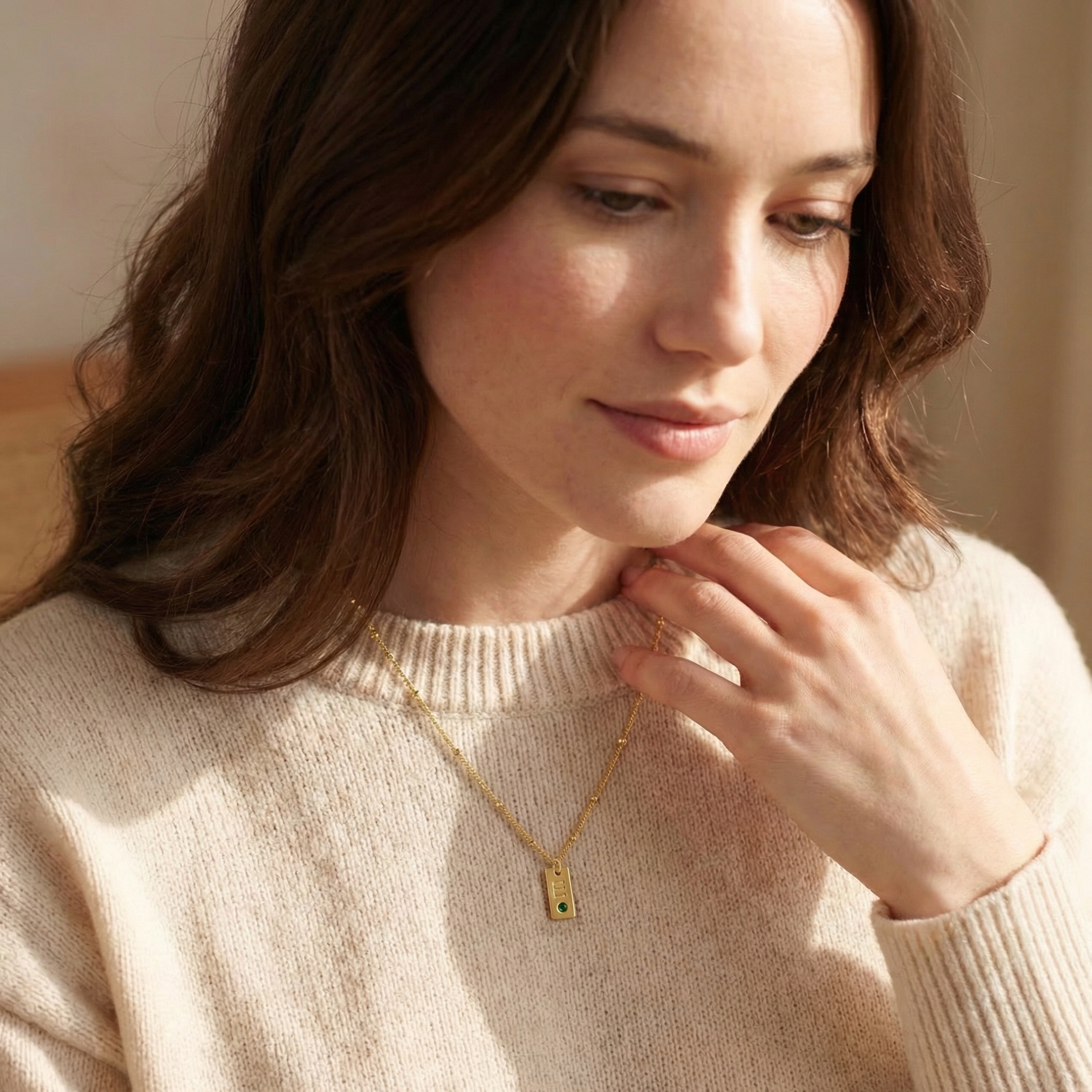Initialen Tag Ketting met Geboortesteen