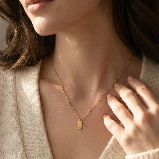 Initialen Tag Ketting met Geboortesteen