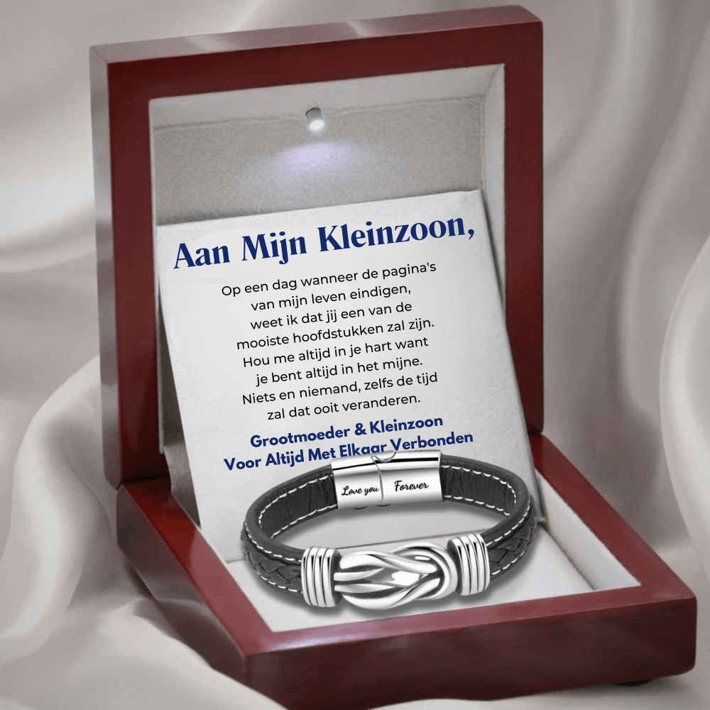 Aan Mijn Kleinzoon - Voor Altijd Met Elkaar Verbonden - Infinity Leren Armband - CustomLove.nl