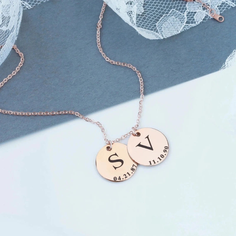 Gepersonaliseerde Initiaal En Geboortedatum Gegraveerde Ketting - Moederdag Cadeaus