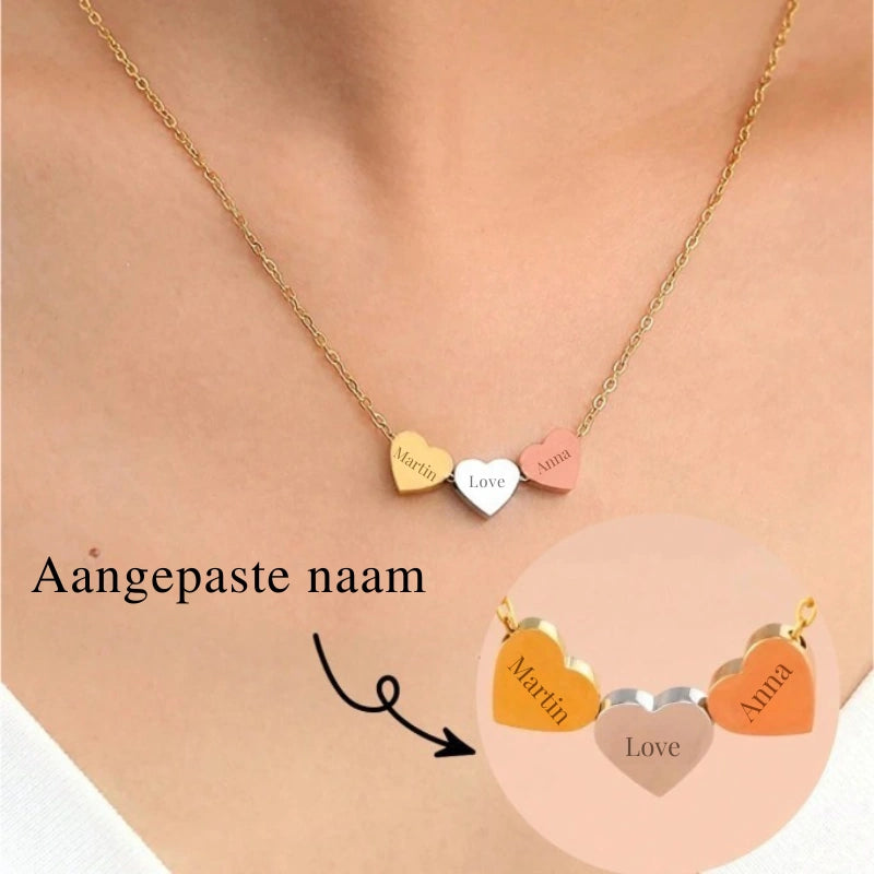 Gepersonaliseerde Driedubbel Hart Hanger Ketting Met Namen - Sieraden Voor Koppels