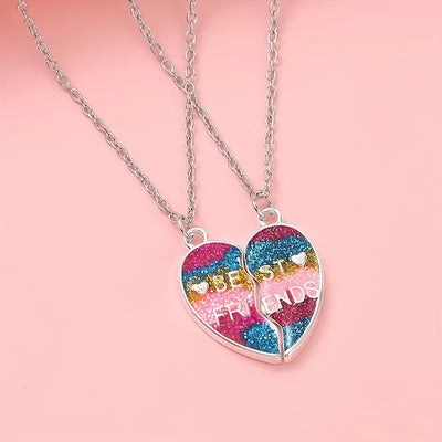 Kleurrijke Regenboog Hartvormige Hanger Ketting Set - Cadeaus Voor Vrienden