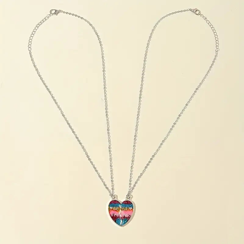 Kleurrijke Regenboog Hartvormige Hanger Ketting Set - Cadeaus Voor Vrienden