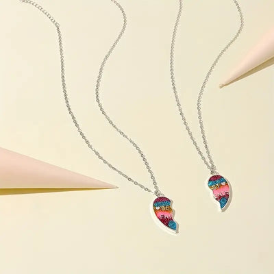 Kleurrijke Regenboog Hartvormige Hanger Ketting Set - Cadeaus Voor Vrienden
