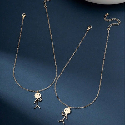 Matchstick Figuur Die Hart Ketting Vasthoudt - Sieraden Voor Koppels