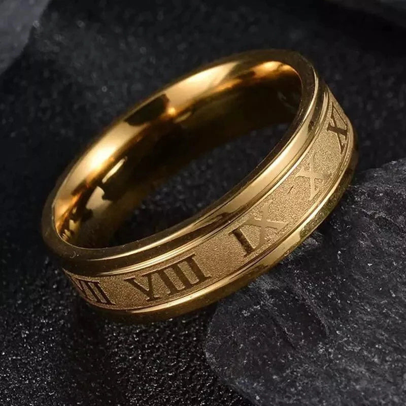 Gegraveerde Vintage Romeinse Cijfers Ring Voor Mannen - Verjaardagscadeau