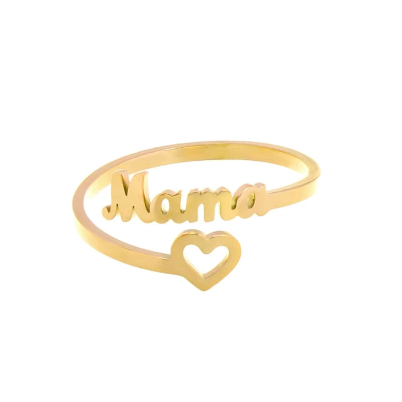 Gegraveerde Holle Hartvormige Mama Ring - Moederdag Cadeau