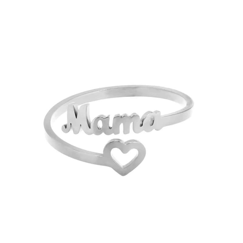 Gegraveerde Holle Hartvormige Mama Ring - Moederdag Cadeau