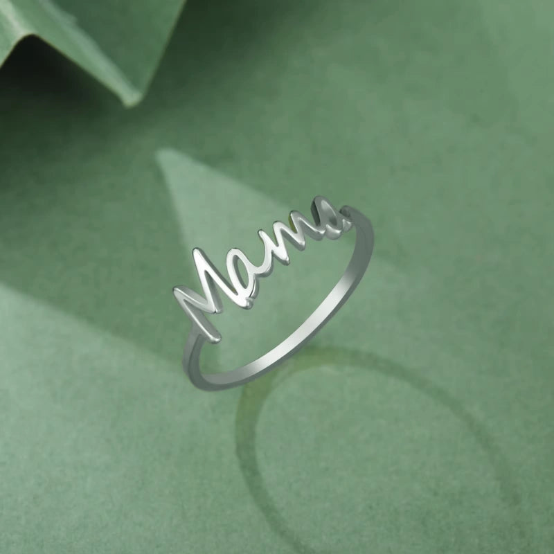 Gegraveerde Roestvrij Stalen Minimalistische Vinger Mama Ring - Moederdag Cadeau