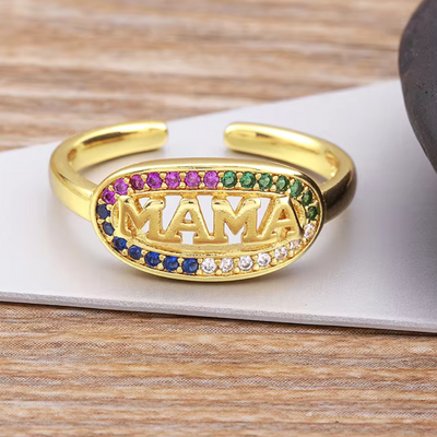 Gegraveerde Vergulde Verstelbare Mama Ring - Moederdag Cadeau