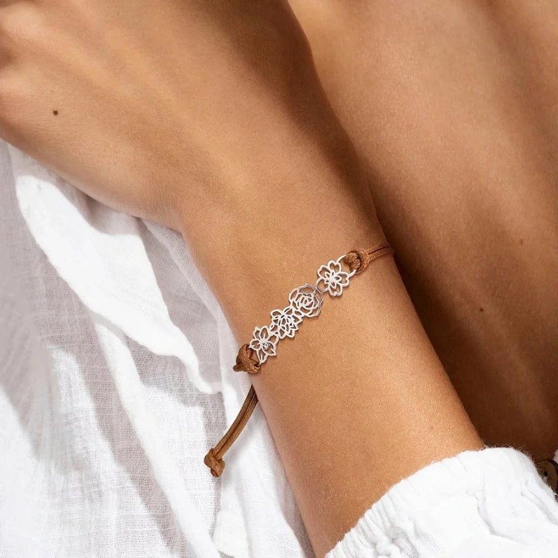 Gepersonaliseerde Minimalistische Verstelbare 1-8 Geboorte Bloemen Armband - Moederdag Cadeaus