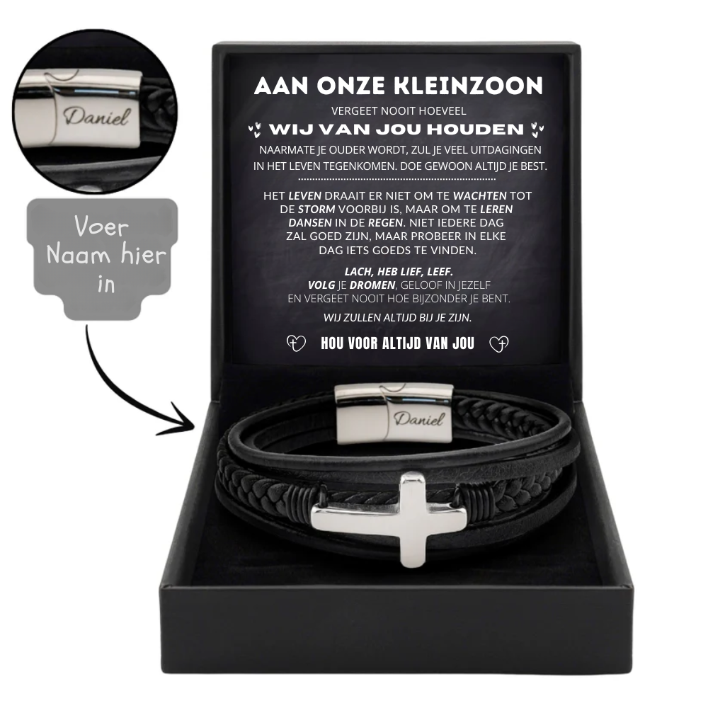 Aan Mijn Kleinzoon - Gepersonaliseerde Eeuwige Beschermer Geloofsarmband