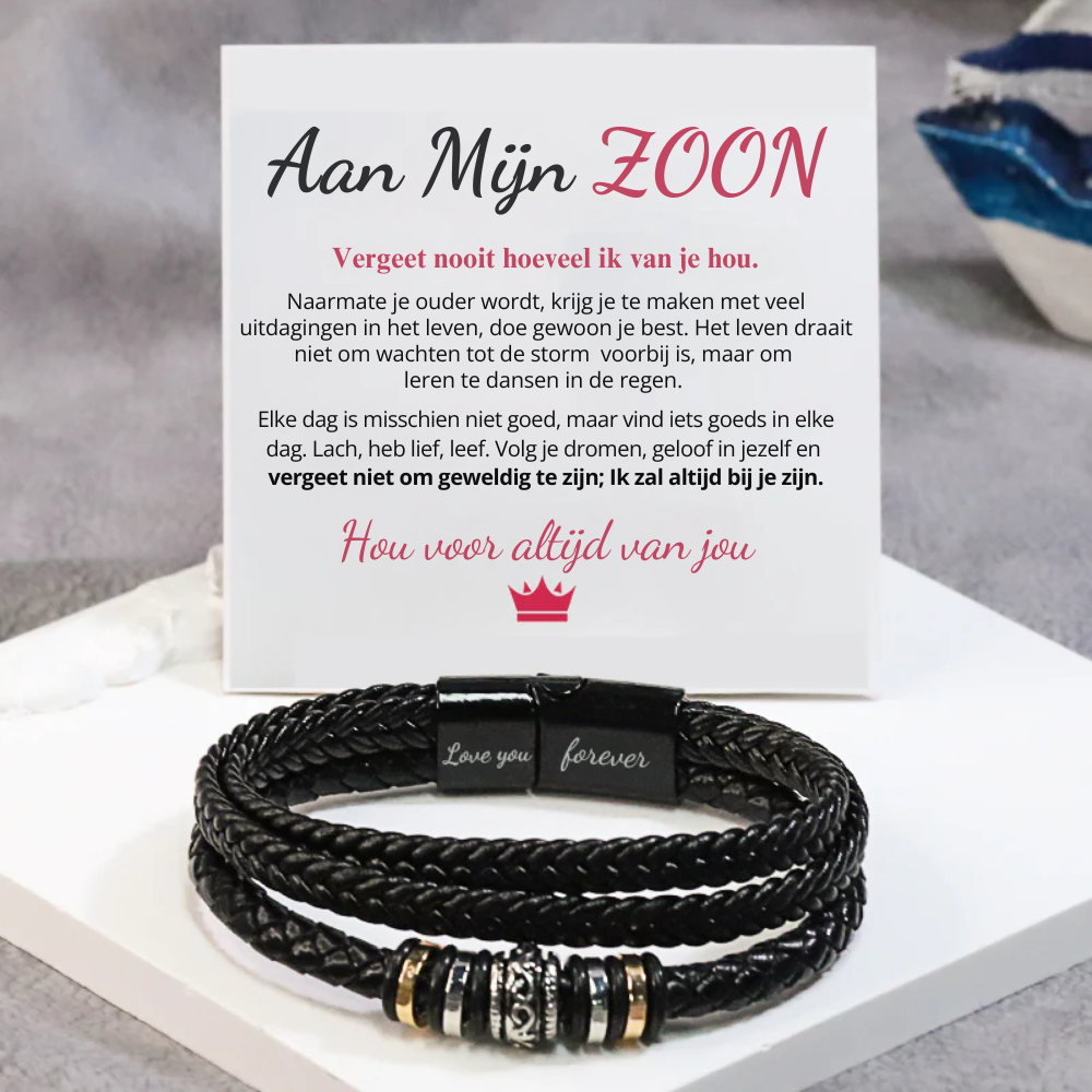 Aan Mijn Zoon – Ik Zal Altijd Bij Je Zijn – Leren Armband