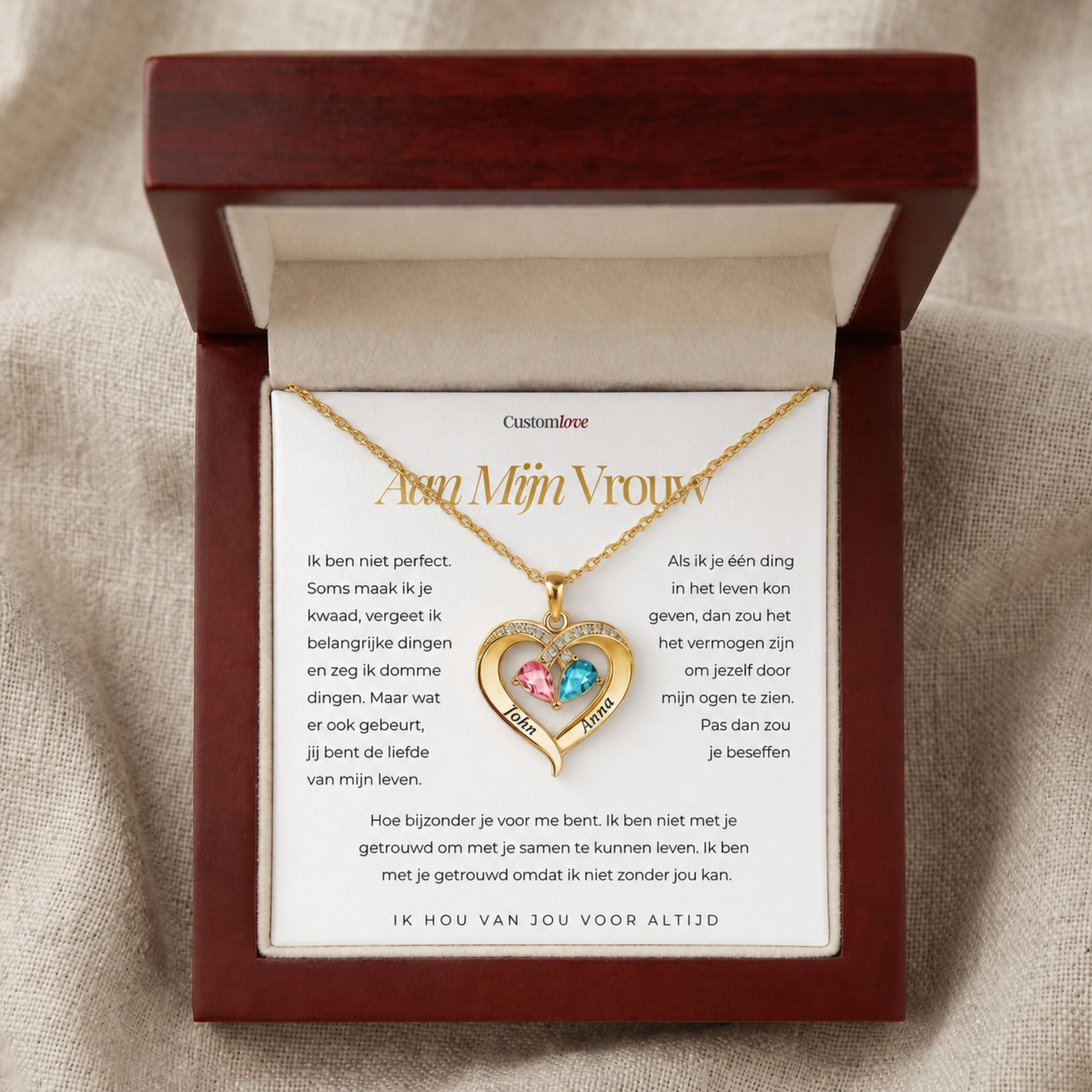 Aan Mijn Vrouw - Gegraveerde Hart Ketting Met Geboortesteen