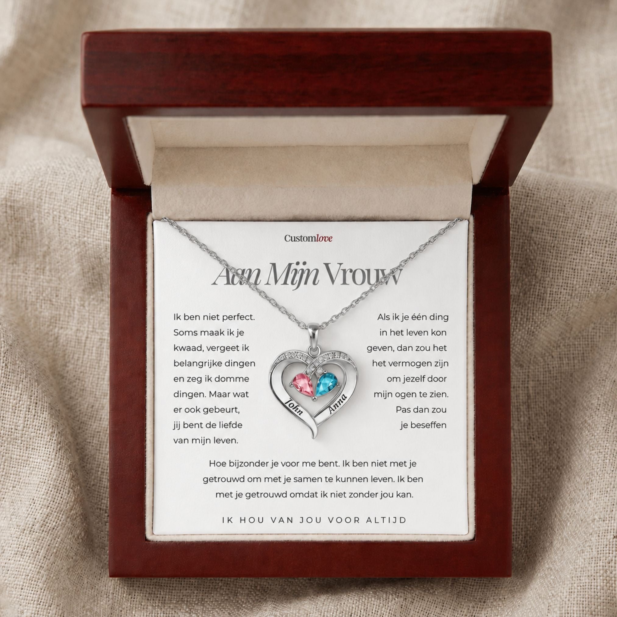 Aan Mijn Vrouw - Gegraveerde Hart Ketting Met Geboortesteen