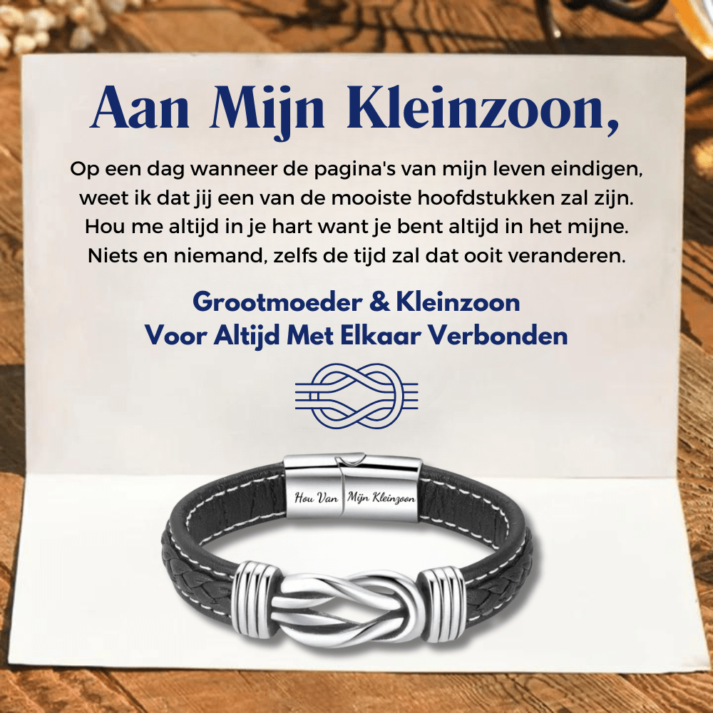 “Grootmoeder en Kleinzoon Voor Altijd Met Elkaar Verbonden" Gevlochten Leren Armband