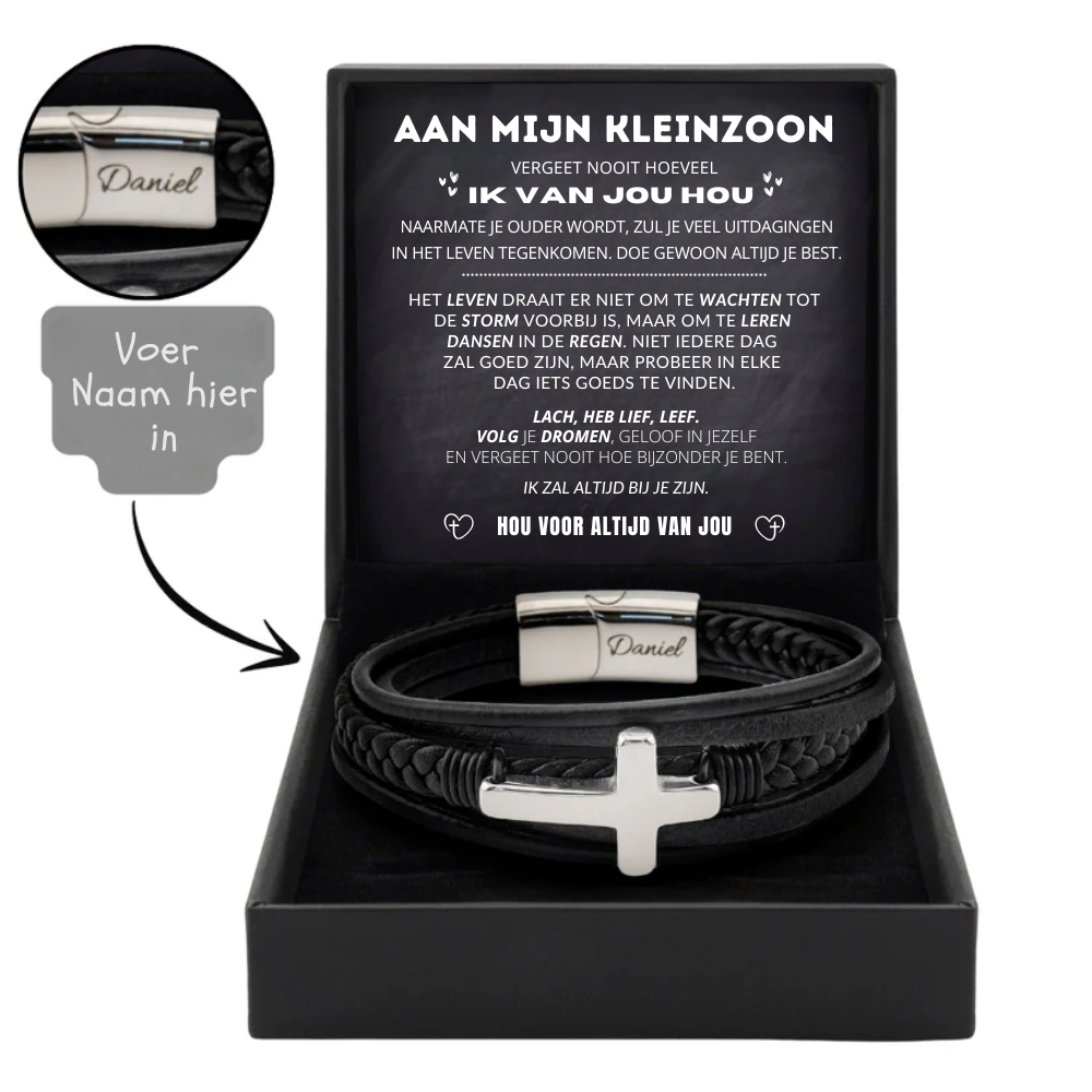 Aan Mijn Kleinzoon - Gepersonaliseerde Eeuwige Beschermer Geloofsarmband