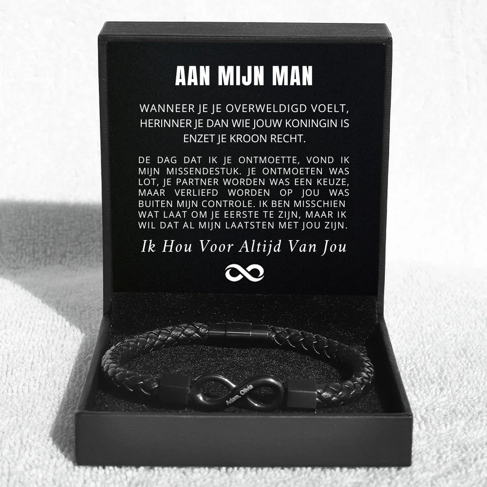 Aan Mijn Man - Gepersonaliseerde Infinity Leren Armband
