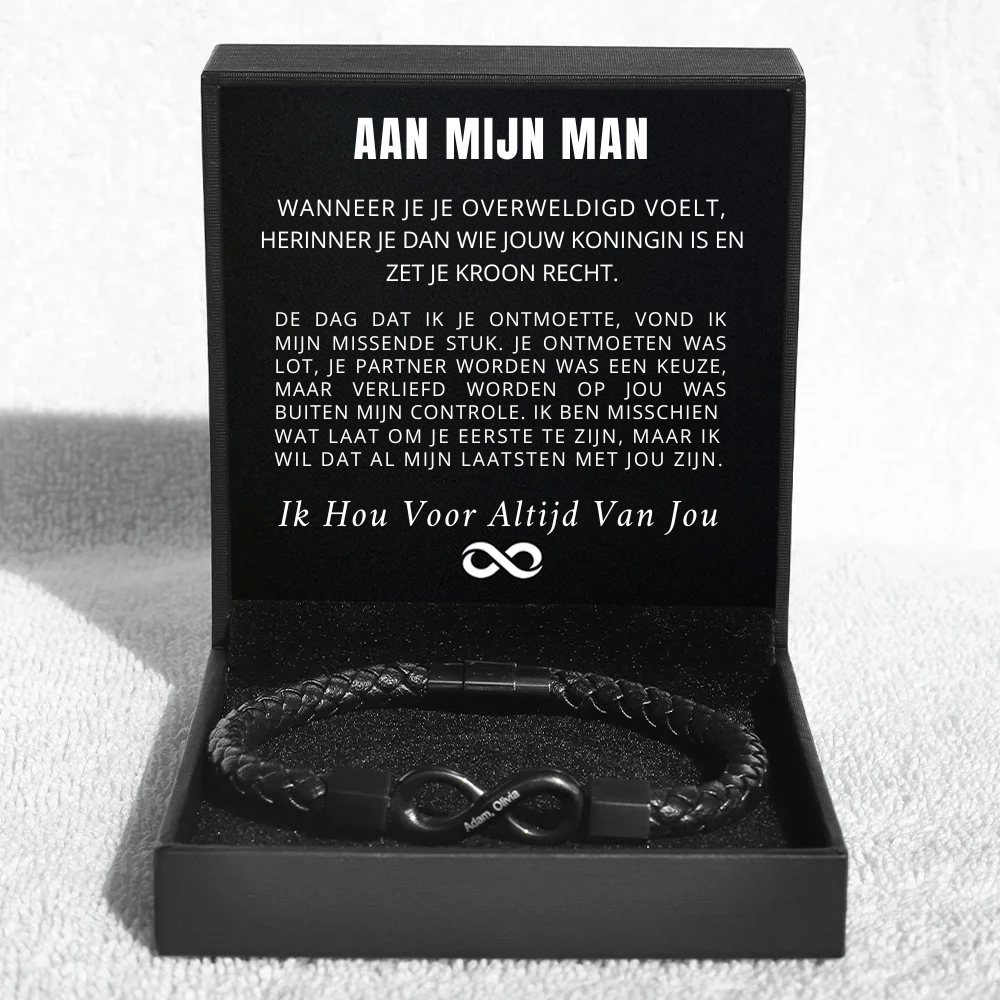 Aan Mijn Man - Gepersonaliseerde Infinity Leren Armband