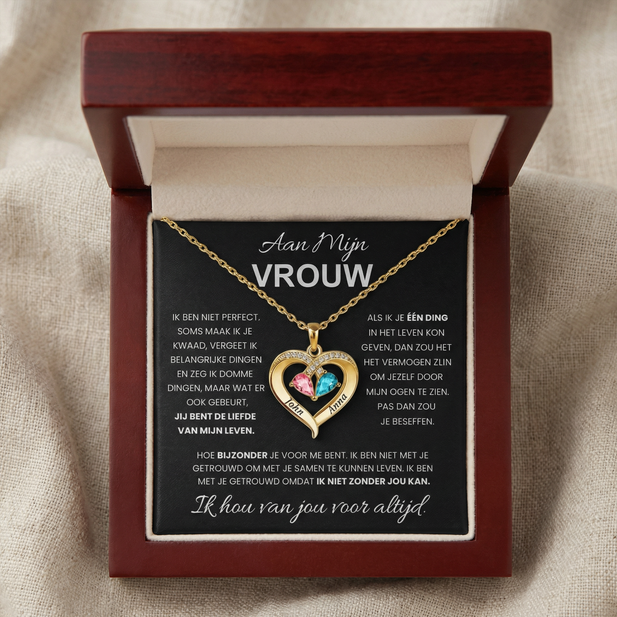 Aan Mijn Vrouw - Geboortesteen Hartketting