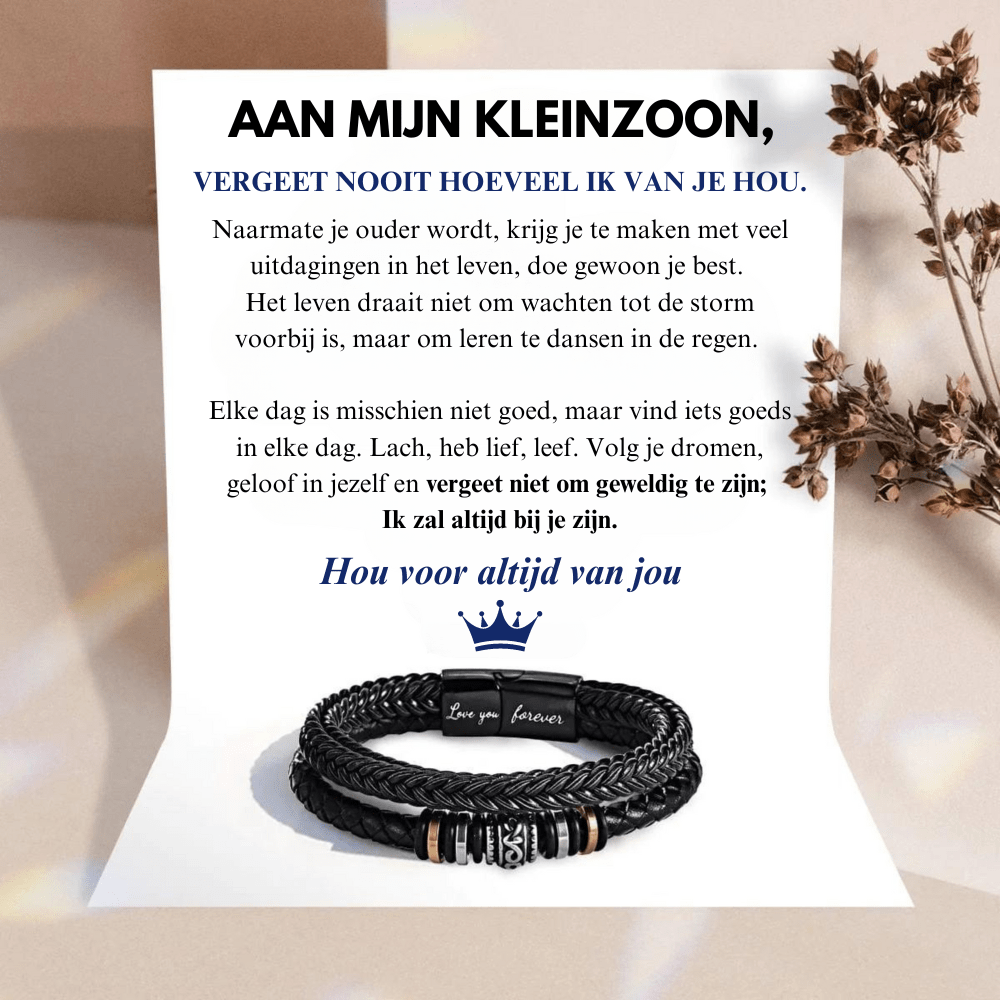 Aan Mijn Kleinzoon - Hou voor altijd van jou - Leren Armband - CustomLove.nl