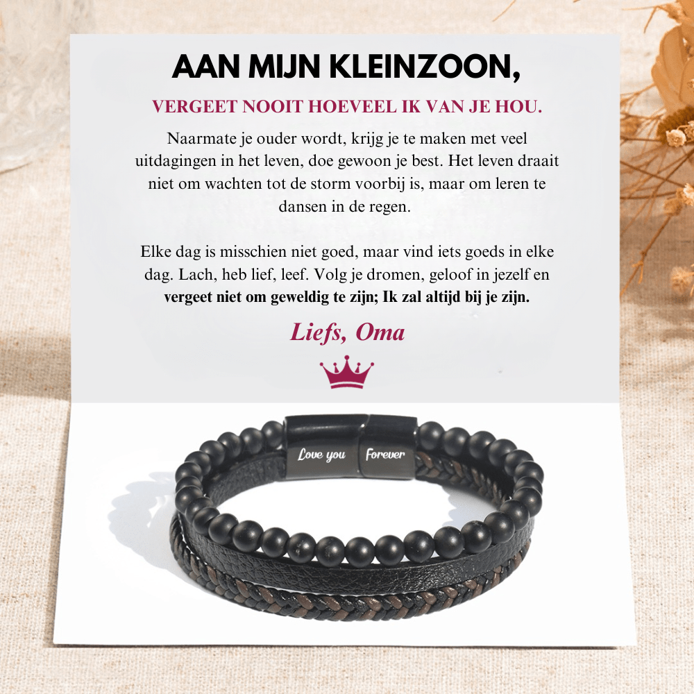 Aan Mijn Kleinzoon - Kalmerende Lava Stenen Armband - Liefs, Oma - CustomLove.nl