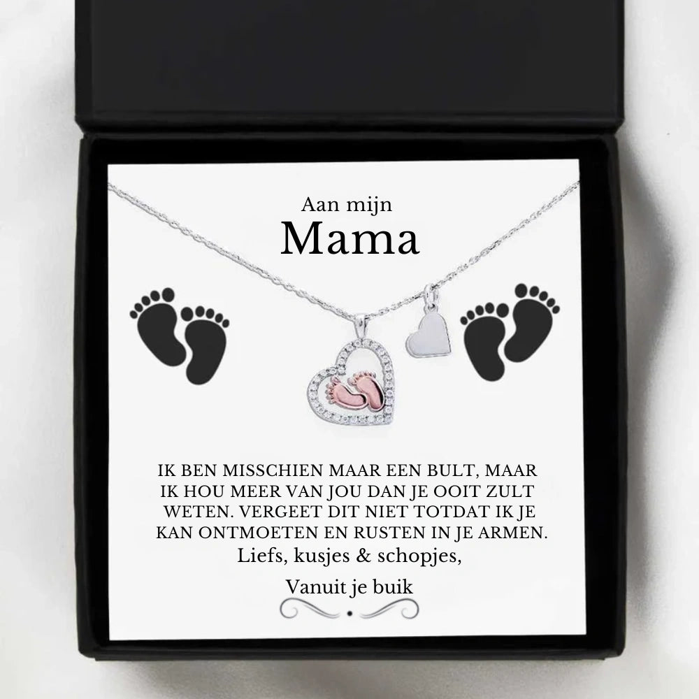 Aan Mijn Mama - Babyvoeten Hart Hanger Ketting