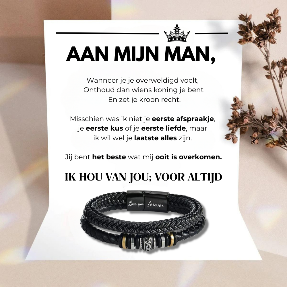 Aan Mijn Man - Ik Hou Van Jou; Voor Altijd - Leren Armband
