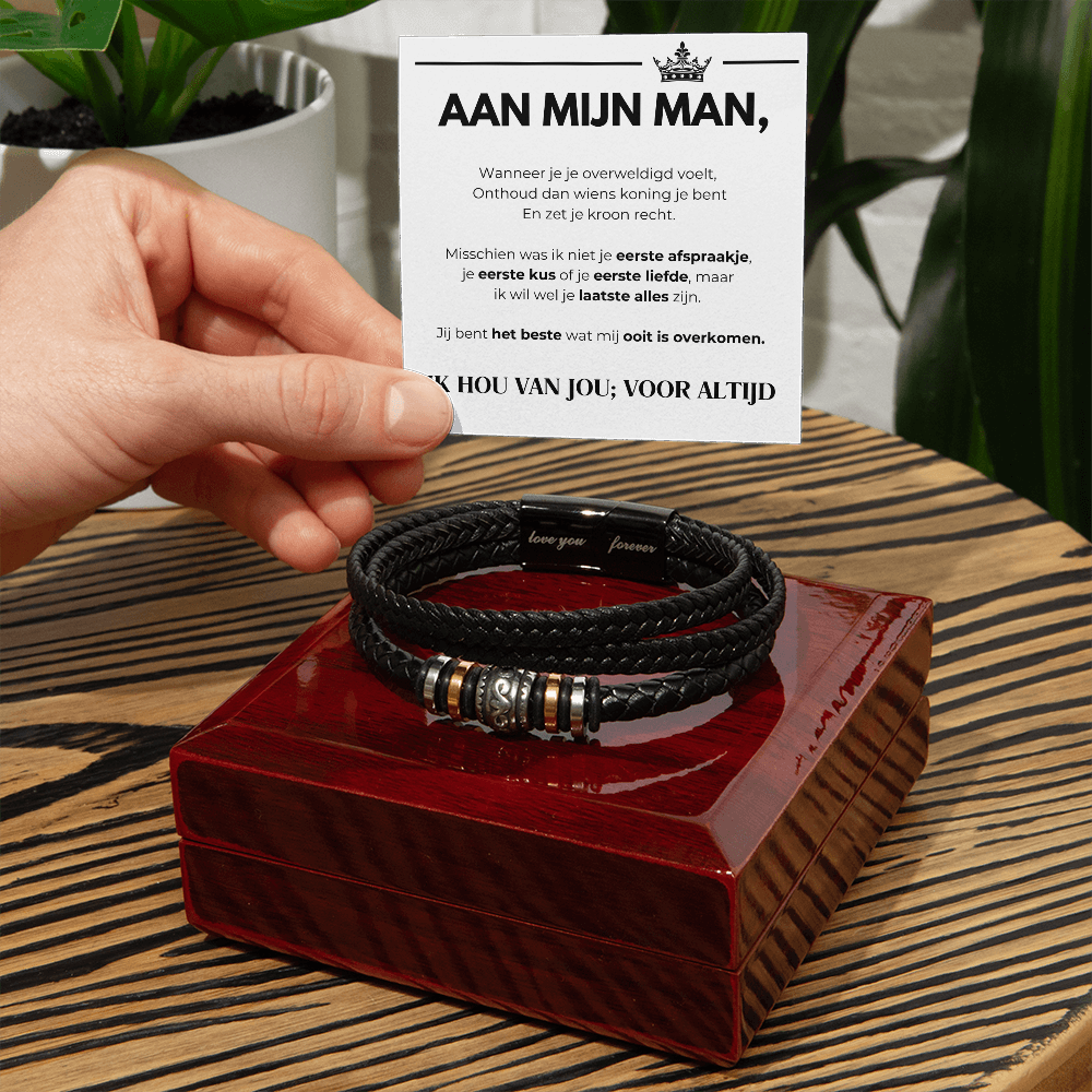 Aan Mijn Man - Ik Hou Van Jou; Voor Altijd - Leren Armband - CustomLove.nl
