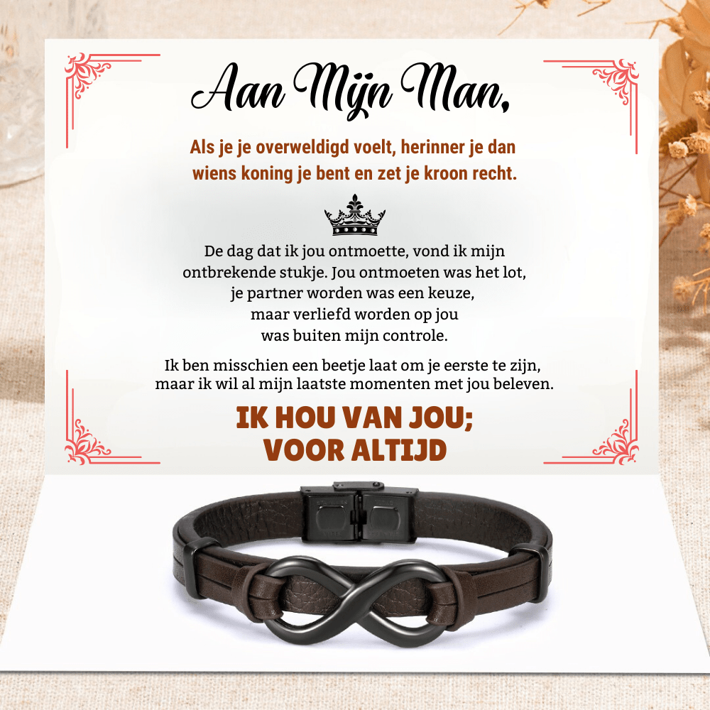 Aan Mijn Man - Ik Hou van jou; Voor Altijd - Infinity Leren Armband - CustomLove.nl