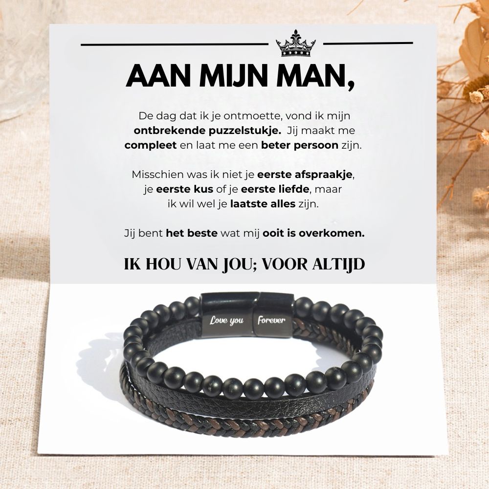 Aan Mijn Man - Lava Stenen Armband - CustomLove.nl