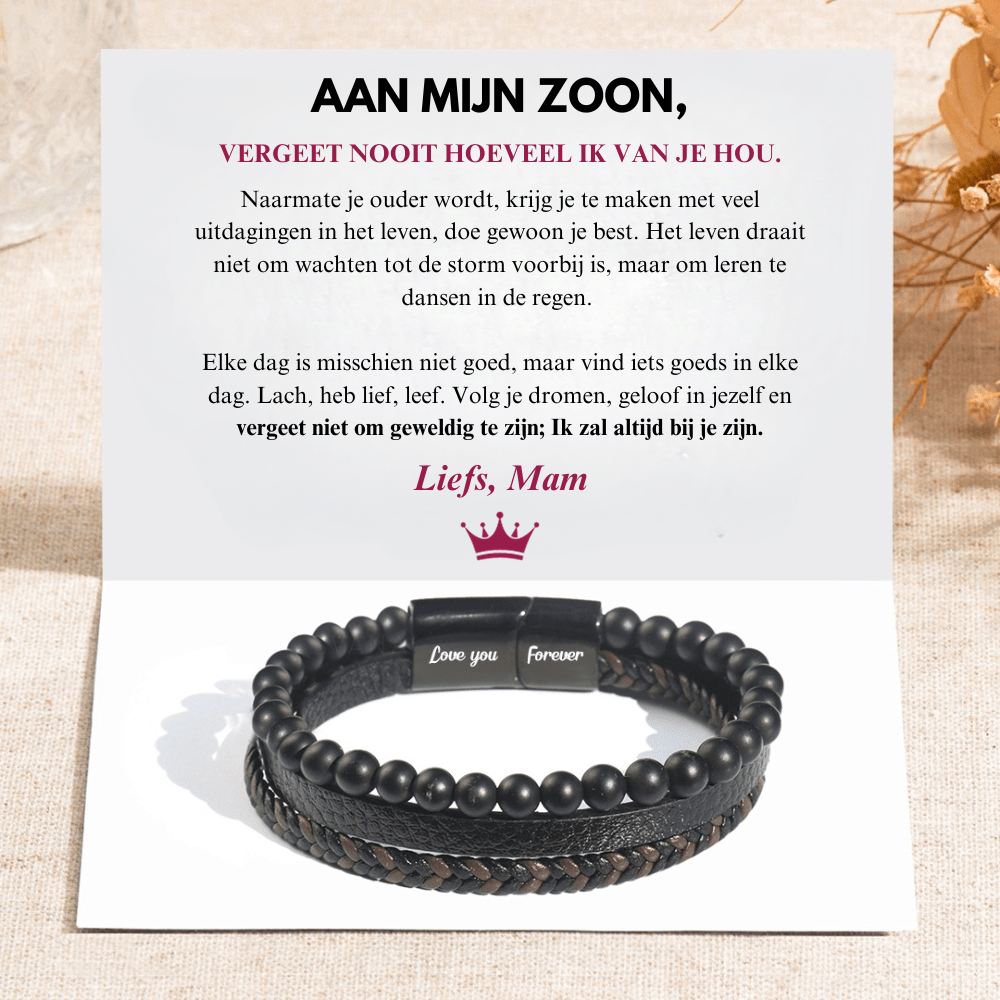 Aan Mijn Zoon - Kalmerende Lava Stenen Armband - Liefs, Mam - CustomLove.nl