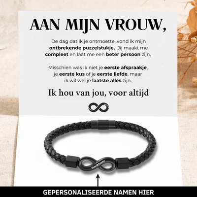 Aan Mijn Vrouw - Gepersonaliseerde Leren Infinity Armband