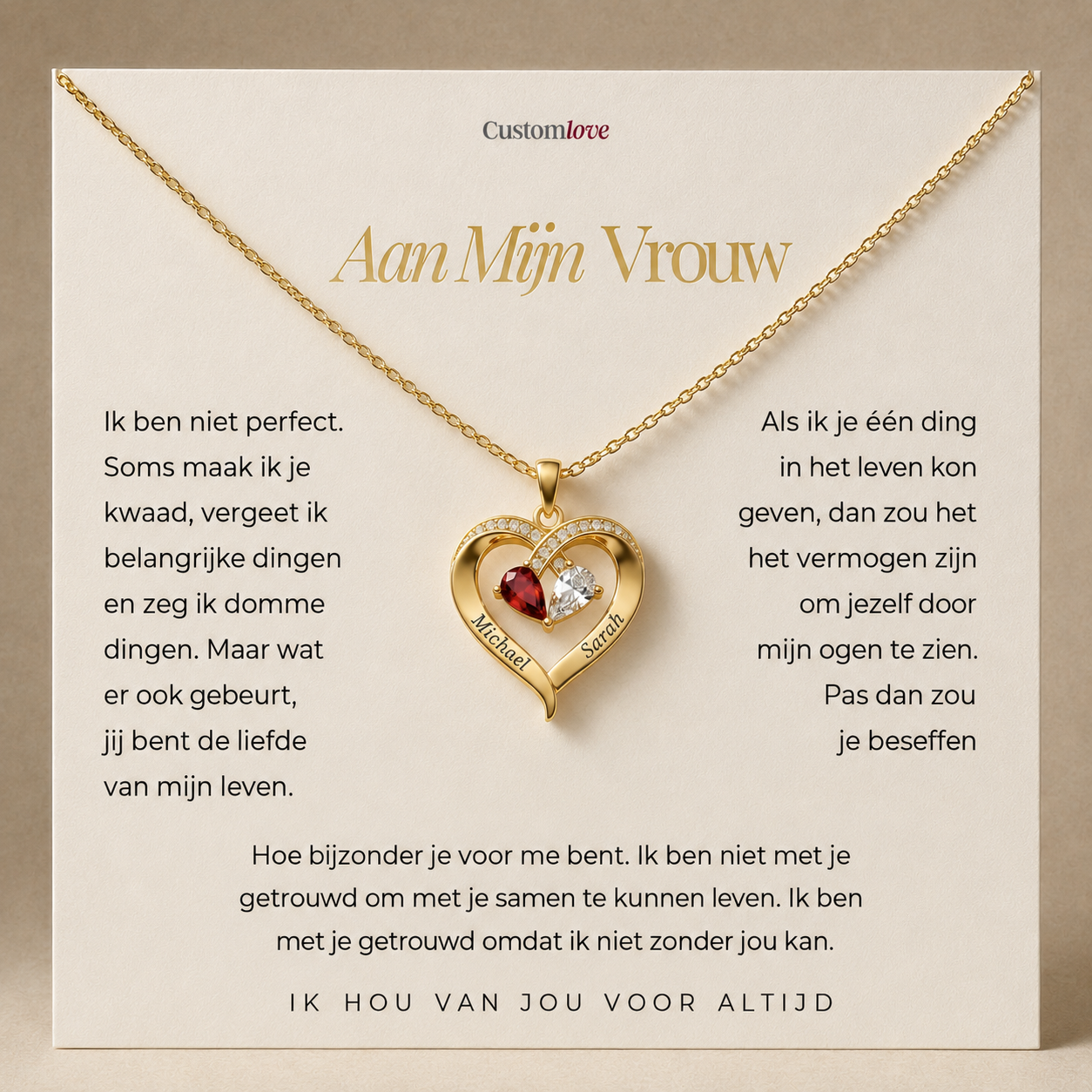 Aan Mijn Vrouw - Gegraveerde Hart Ketting Met Geboortesteen