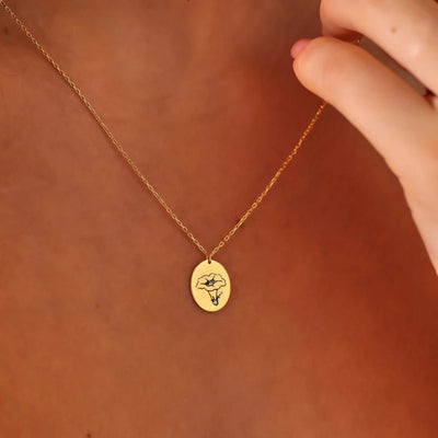 Gepersonaliseerde Ovale Schijf Geboortebloem Ketting - Cadeaus Voor Haar