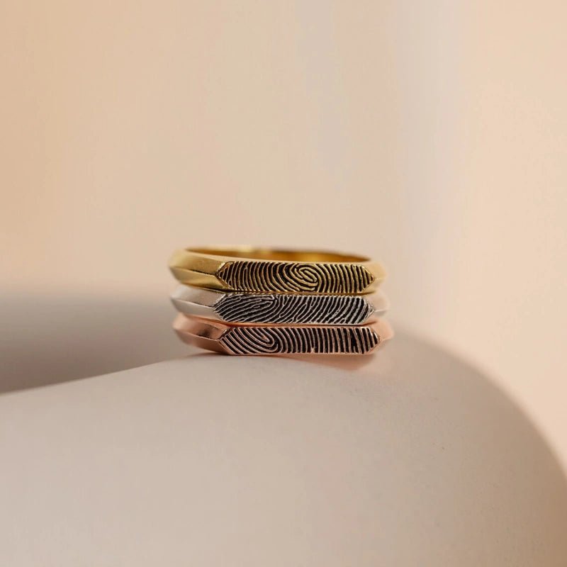 Gegraveerde Bar Ring Met Vingerafdruk - Gepersonaliseerde Sieraden Voor Vrouwen - CustomLove.nl