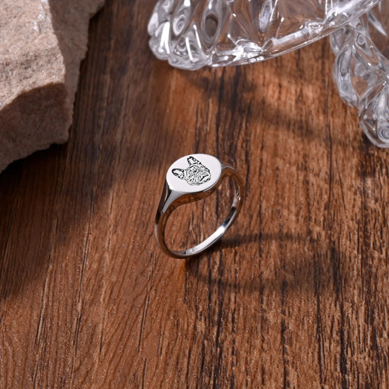 Gegraveerde Hondenportret Ring - Gepersonaliseerd Cadeau Voor Vrouwen