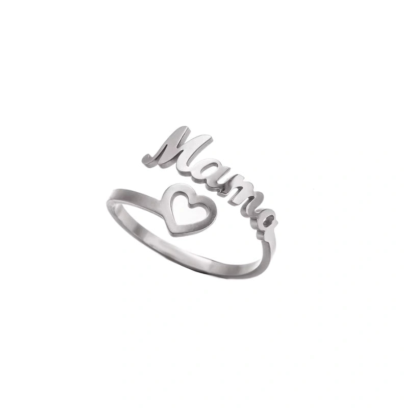 Gegraveerde Holle Hartvormige Mama Ring - Moederdag Cadeau - CustomLove.nl